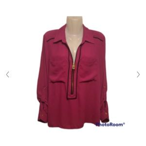 Fuchsia & Black MICHAEL Michael Kors Gold Zipper Blouse. Women’s size Small. NWT